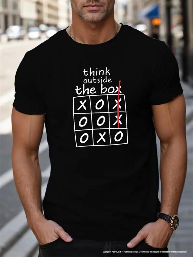 Men's Retro Letter Print Loose-Fit Cotton T-Shirt, Short-Sleeved, Summer 2024