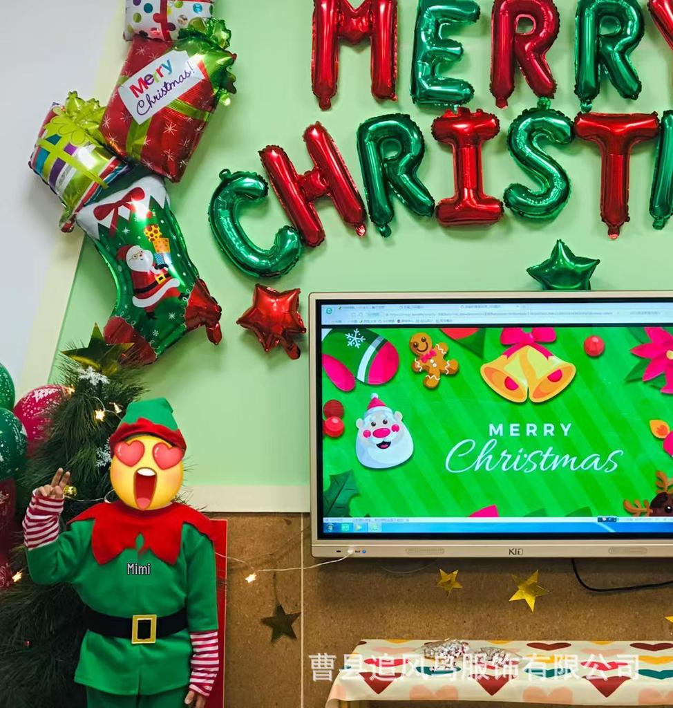 Świąteczny zielony kostium rodziny elfów na Boże Narodzenie i Halloween