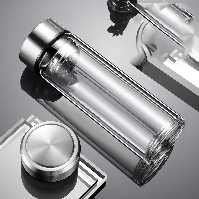 

350ml/450ml Double High Temperature Borosilicate Glass Teapot, DIY Sports Bottle Stainless Steel Filter Thermos Commercial 350ml серебряный