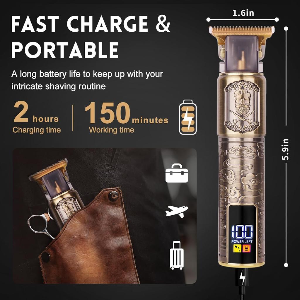 Professioneller Bartschneider mit LCD-Display, Haarschneider mit T-Klinge & Schnurrbarttrimmer-Set für Männer