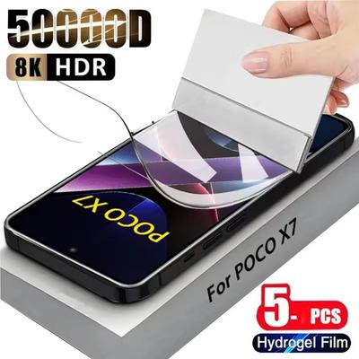5 ks Hydrogelová fólie Pro POCO X7 X6 X5 Pro X4 X3 NFC C75 C65 Průhledný chránič obrazovky Pro POCO F8 F7 F6 F5 M6 Pro 5G Ne sklo Měkká fólie