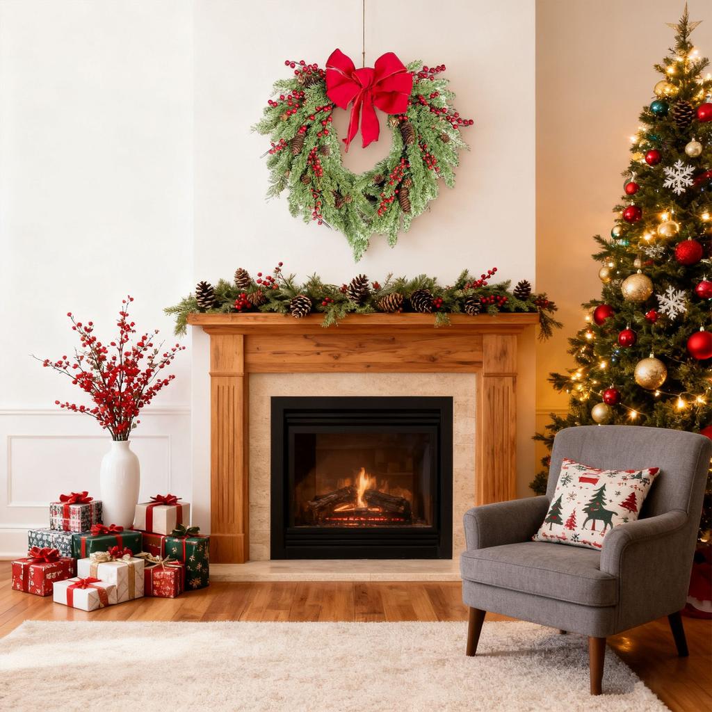 Weihnachtskranz, Winterkranz-Girlande, Wandbehang Künstlicher Kranz, Haustürkranz Weihnachtskranz Für Innen Außen