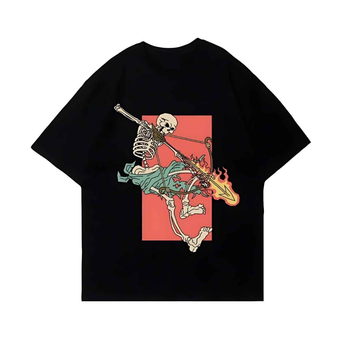 

American Streetwear Skull Archer High Street Ins Heavyweight Pure Cotton Printed Shortsleeved Tshirt for Men and Women S