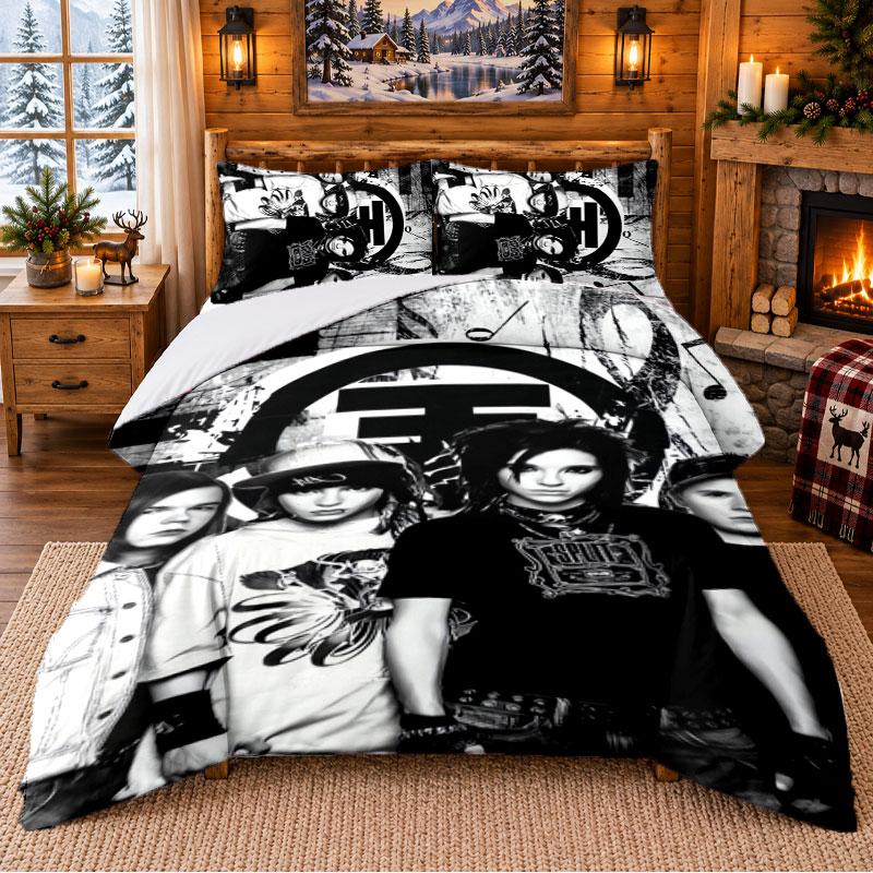 Tokio Hotel Pattern Bedding 3Pcs Set Bed Sheet And Pillowcases For Indoor Bedroom