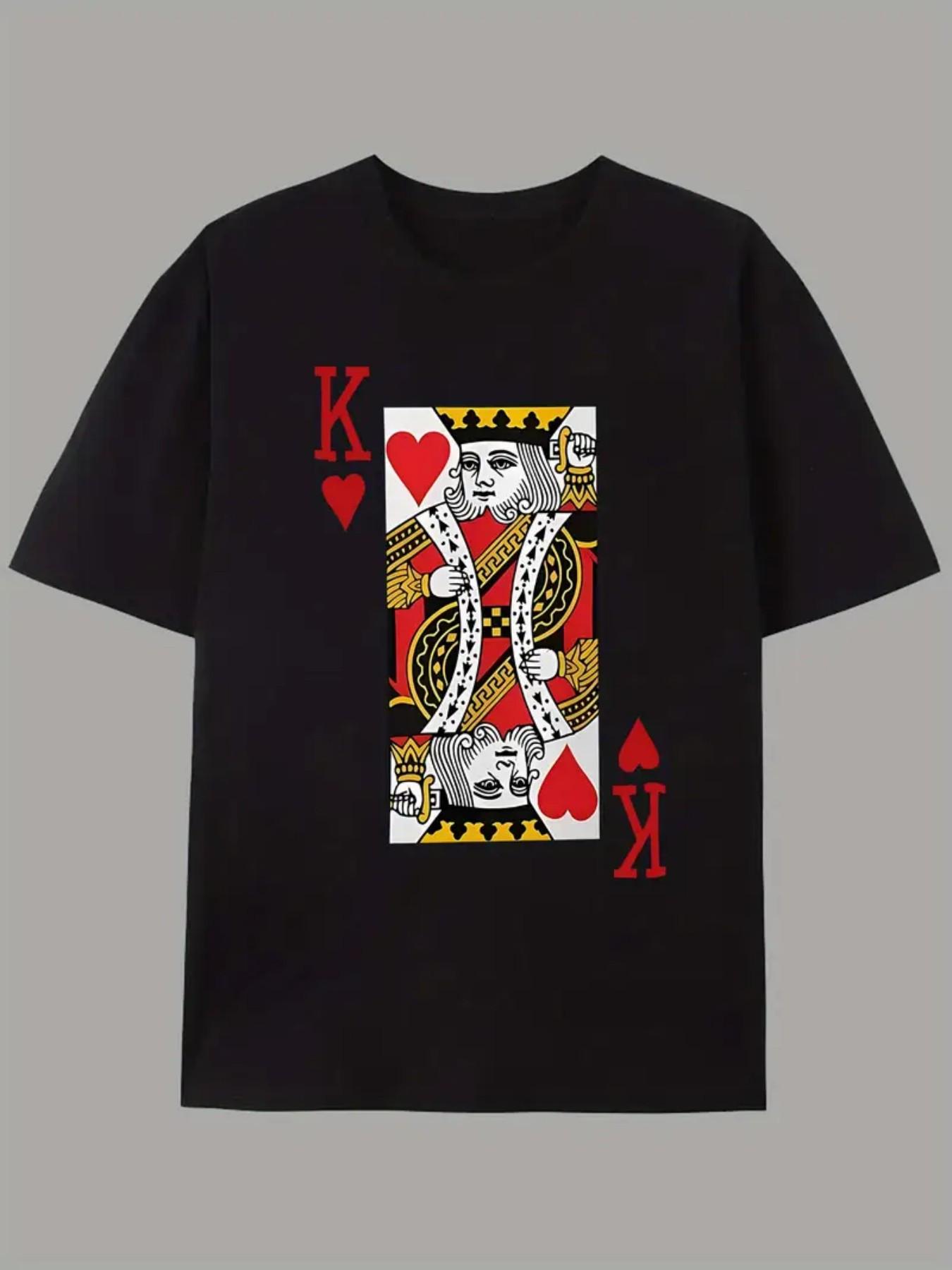 MenS Red  Black Heart King Print Casual Short Sleeve TShirt S