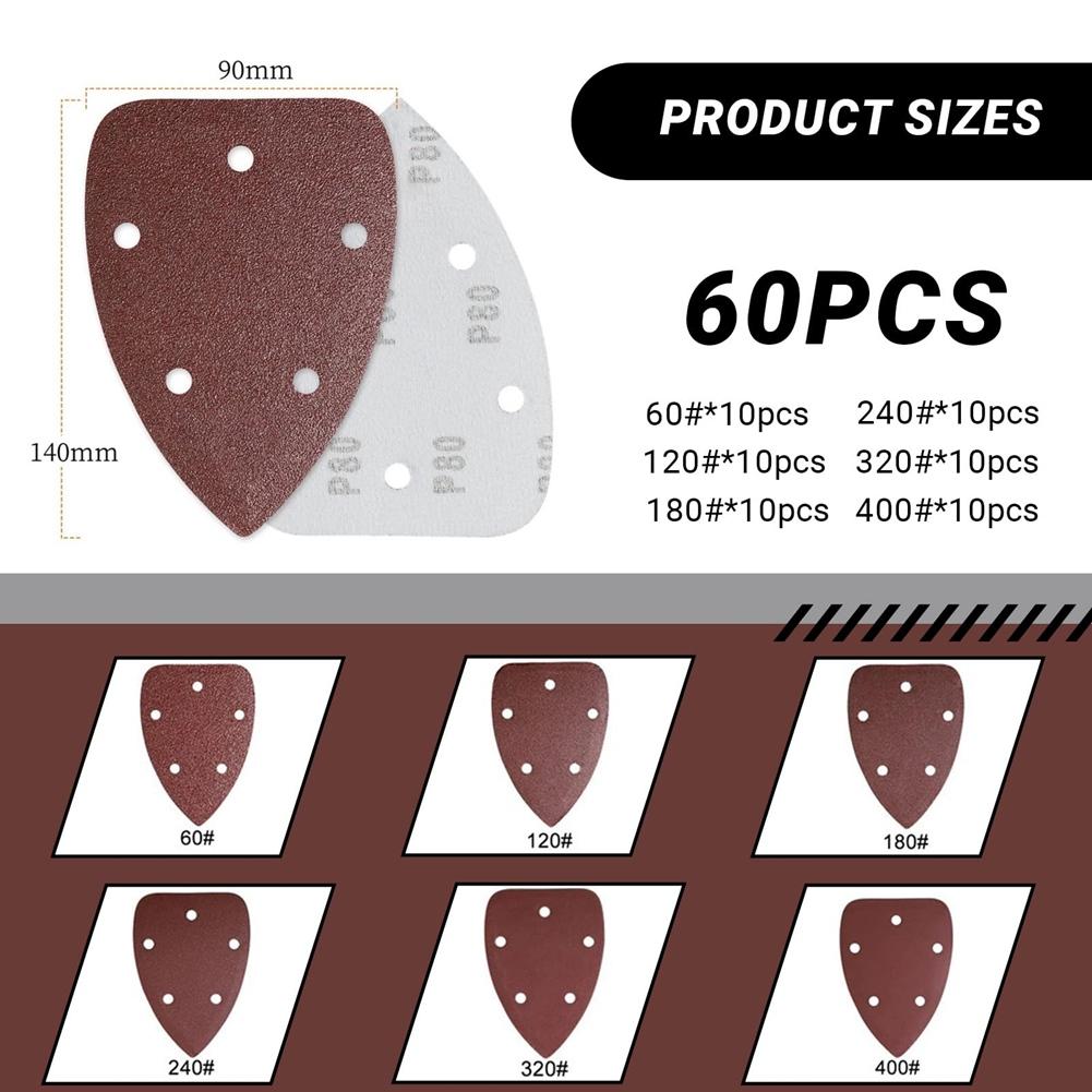 Multi Tool Sanding Pads, 60 Pcs Mouse Detail Palm SanderPads, 5 Hole Sanding Sheets Assorted for Sander SandersPads