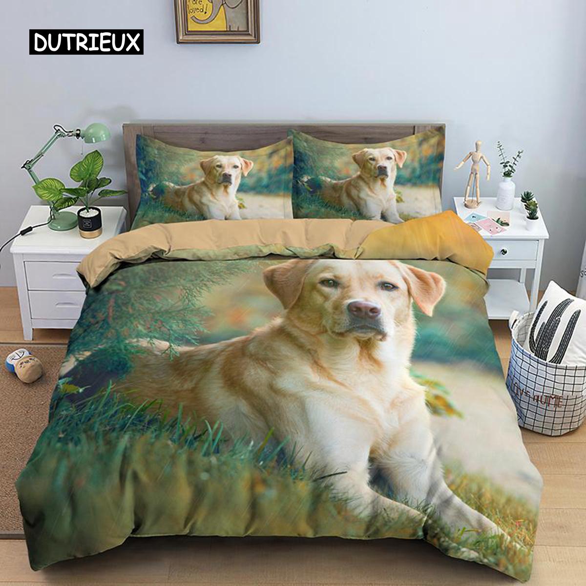 

Dog Duvet Cover Set Golden Retriever Queen Size Bedding Set for Boys Girls Microfiber 3D Pet Themed Animal Funny Dog Quilt Cover EU single(135x200cm)