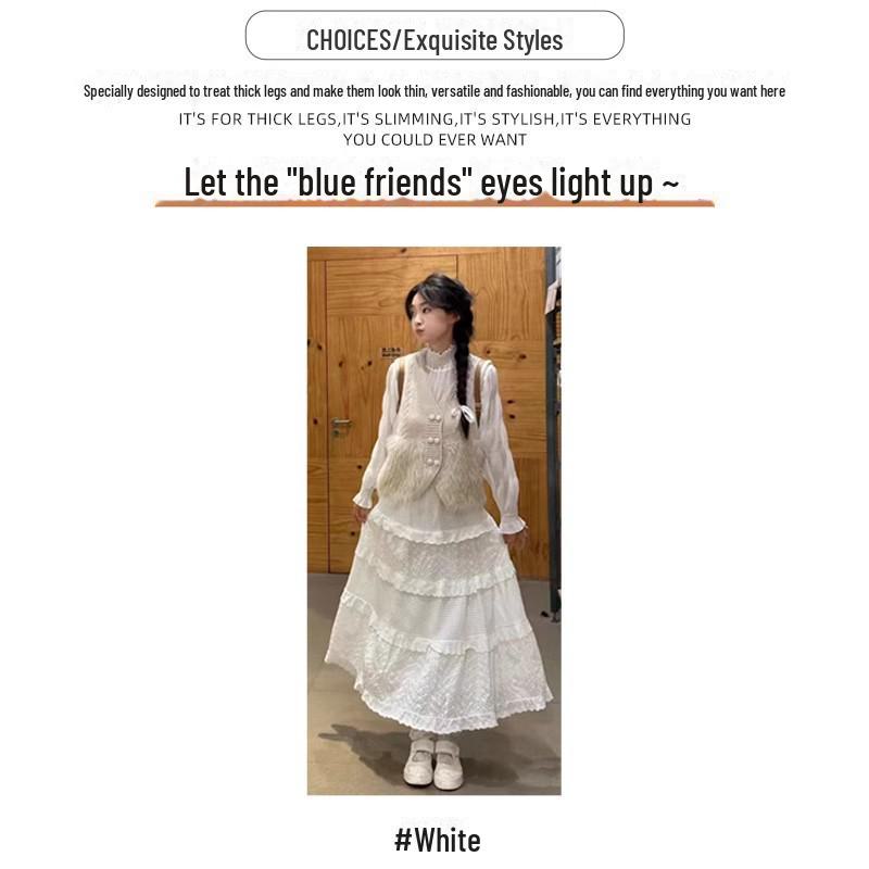 Women's Spring 2025 High Waist Medium Length White Skirt - Elegant and Fluffy Style