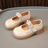 Girls Performance Shoes Black Glossy Kids School Shoes British Style 2025 Brand New Children Flat Shoes Pu Leather Sweet Pearls
