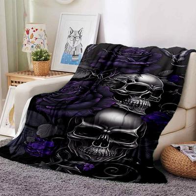 1pc Skull Purple_rose Soft Warm Throw Blanket Nap Blanket For Couch Sofa Office Bed Camping Travel,Comfortable