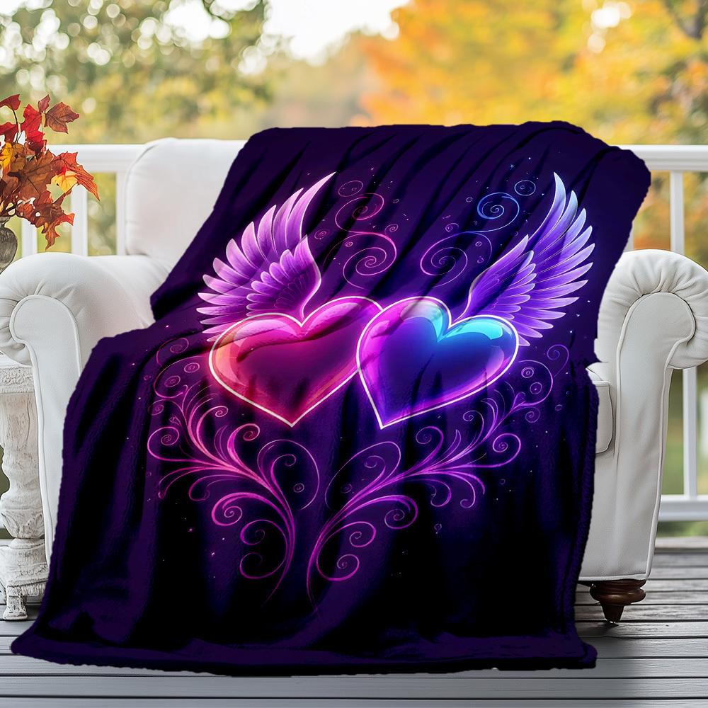 1pc Hearts Wings Outdoor Flannel Blanket Soft Warm All-Season Throw for Sofa Bed Car Camping Office, Cozy Gift Idea1319S