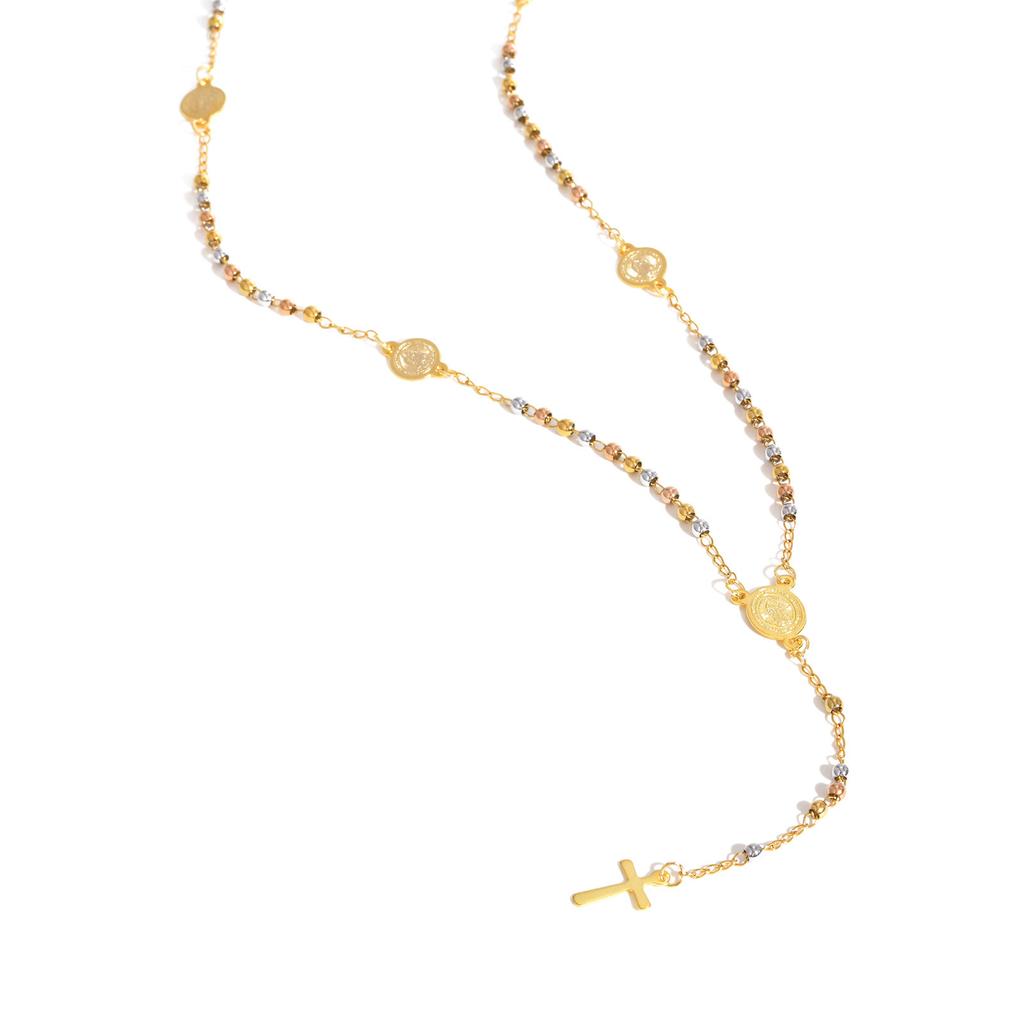 Prjewel Stainless Steel Virgin Vrand Three-Color Beaded Y-Shaped Necklaces for Women The Holy Spirit Cross Pendant Necklace New