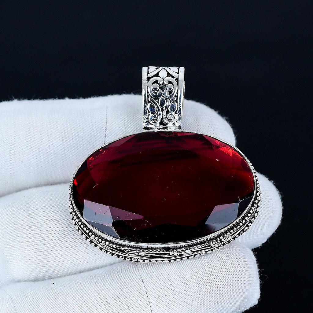 Red Garnet Pendant, 925 Sterling Silver Handmade Jewelry, Red Garnet Silver Pendant, Party Wear Jewelry For Women's, Pendant Christmas Gift