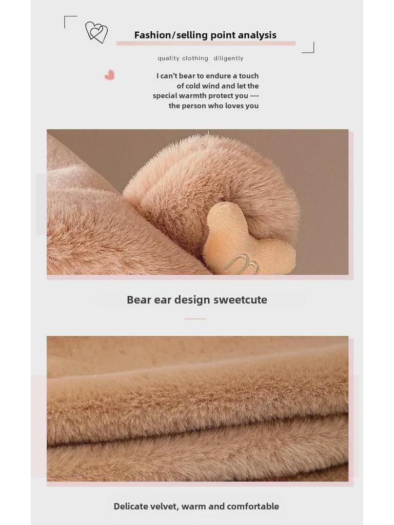 Conjunto de Invierno para Mujer de Gorro, Bufanda y Guantes de Osito: Trío de felpa acogedor, elegante y cálido