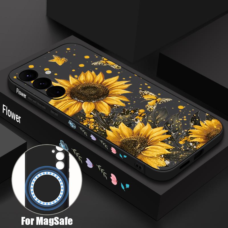 

Sunflower Print Case For Samsung Galaxy S26 S25 Ultra S24 S23 FE S22 Plus S21 Built-in Metal Plate Magnetic Silicone Cover Samsung S22 чёрный