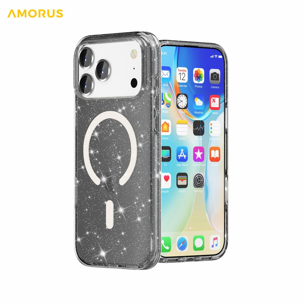 AMORUS For iPhone 17 Pro Magnetic Case Compatible with MagSafe Glitter Powder PC + TPU Phone Cover