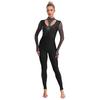 Women Gymnastics Jumpsuit Shiny Rhinestones Patchwork Mock Neck Long Sleeve Back Invisible Zipper Rompers