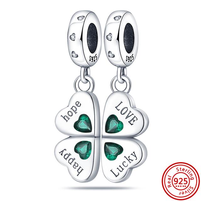 

Стерлингового Серебра 925 пробы Четырехлистный Клевер Стиль Зеленый Прозрачный Циркон Сердце Счастливые Бусины Подходит Подвески Браслет Ювелирные Изделия