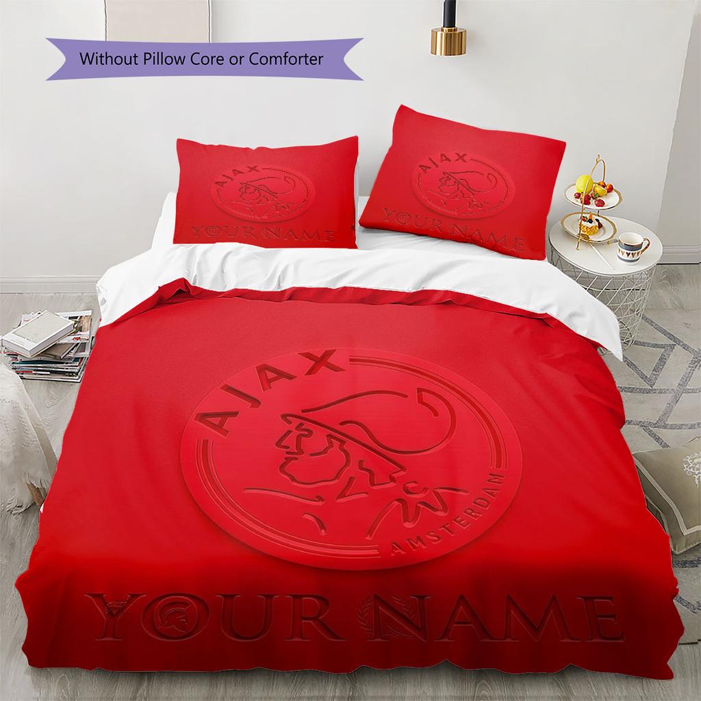 AFC Ajax Custom Name Pattern Bedding,Quilt Set Quilt Cover Pillowcase Home Birthday Gift(1 * Duvet Cover + 2 * Pillowcase, Without Core)