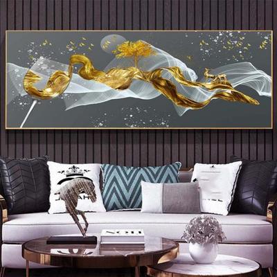 Modern Abstract Golden Wine Glass Boat Canvas Painting Posters and Prints Wall Picture for Living Room Home Decor No Frame