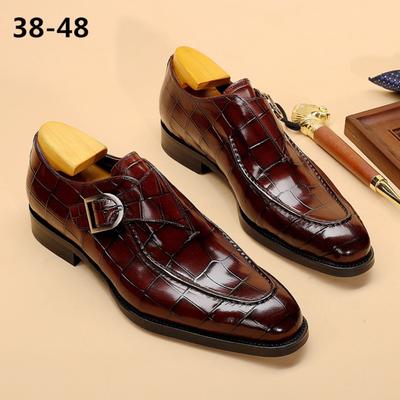 Mens Autumn Leather Shoes Monk Strap Square Toe Fashion Buckle Shoes