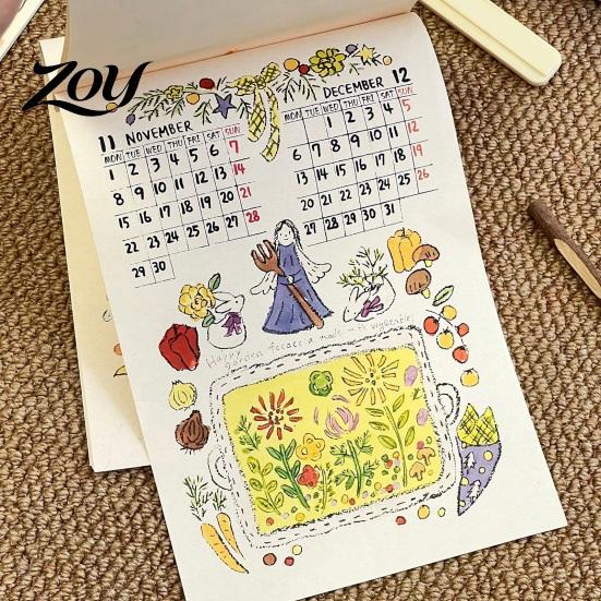 Aesthetic Wall Hanging Decor 2027 Calendar with Wind And Flower Illustrations, Hand-Painted Retro Linen Hand Painted Texture Paper, 12 Month