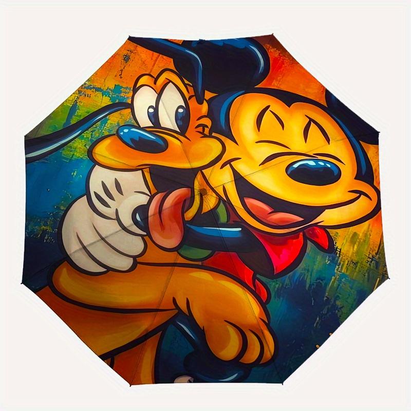 Mickey Mouse,Pluto Automatic Umbrella - Tri-fold Portable Umbrella, Best Holiday Gift for Men and Women, Durable Iron Frame, Playful Design,