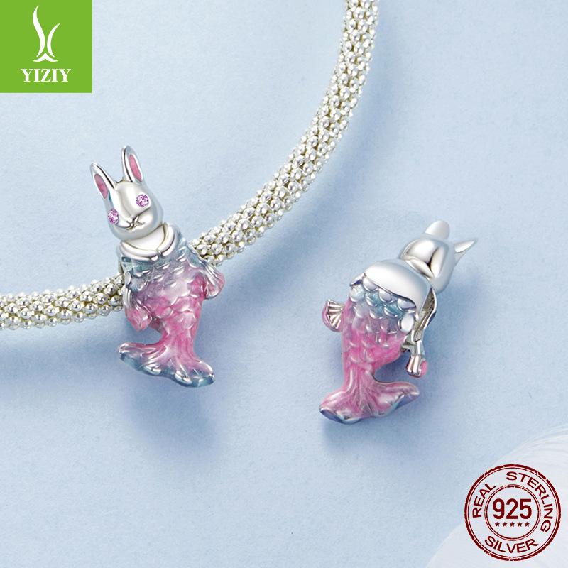 S925 Sterling Silver Mermaid Rabbit Beaded Accessories Dream Sterling Silver Bead Loose Bead Bracelet Accessories