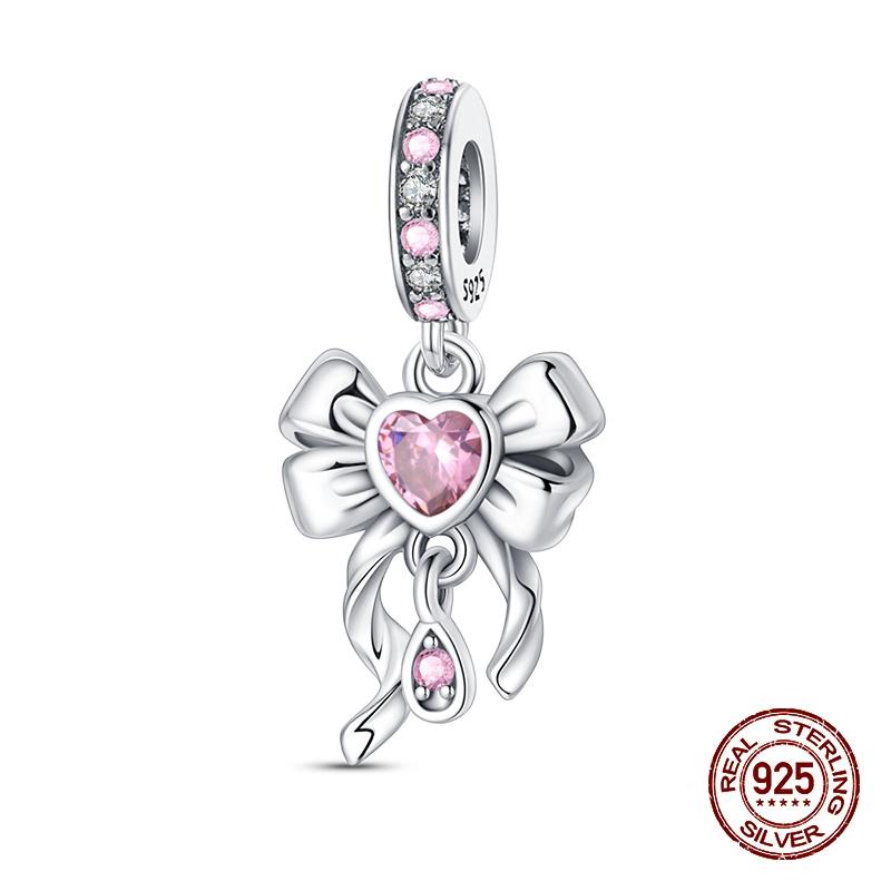 100% Copper Fashion Princess Pink Bow Charms Beads Fit 3Mmoriginal Bracelets Diy Jewelry Anniversary Gifts