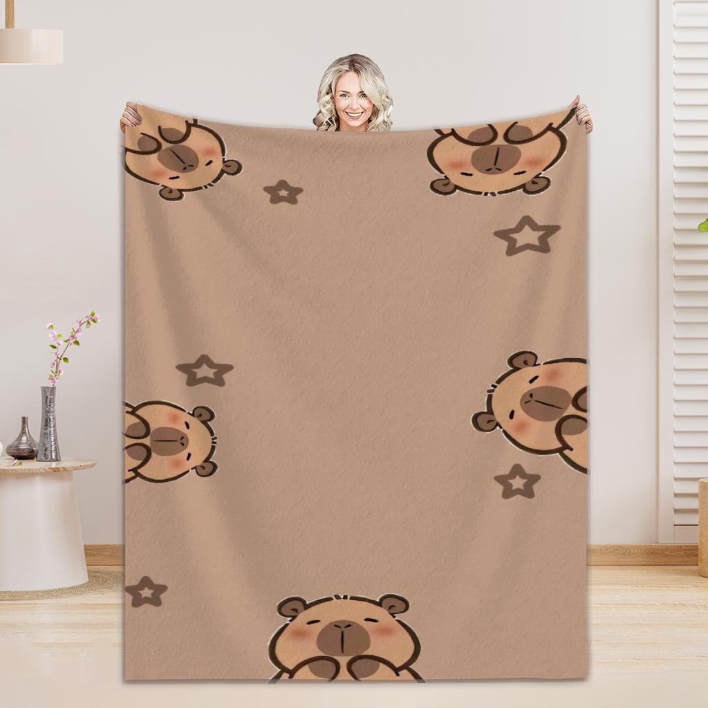 1pc Blankets Lovely Capybara Printed Flannel Blanket Quality Soft Warm Throw Blanket Winter Kids Couch Bed Fluffy Bedspread