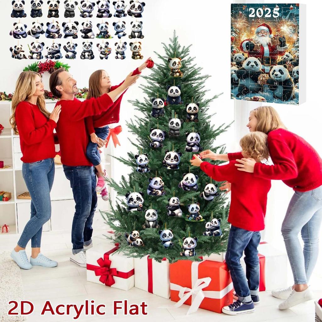 Christmas Panda Advent Calendar Cute Panda 2D Acrylic Pendant 24 Days Cute Panda Ornaments Car Pendant Christmas Party Gift