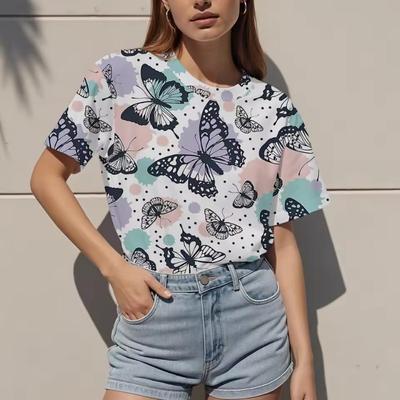 T-shirt Summer Women's Short-sleeved 3D Butterfly Print Pattern Design Women's Tops Casual Fashion Versatile Breathable Personality