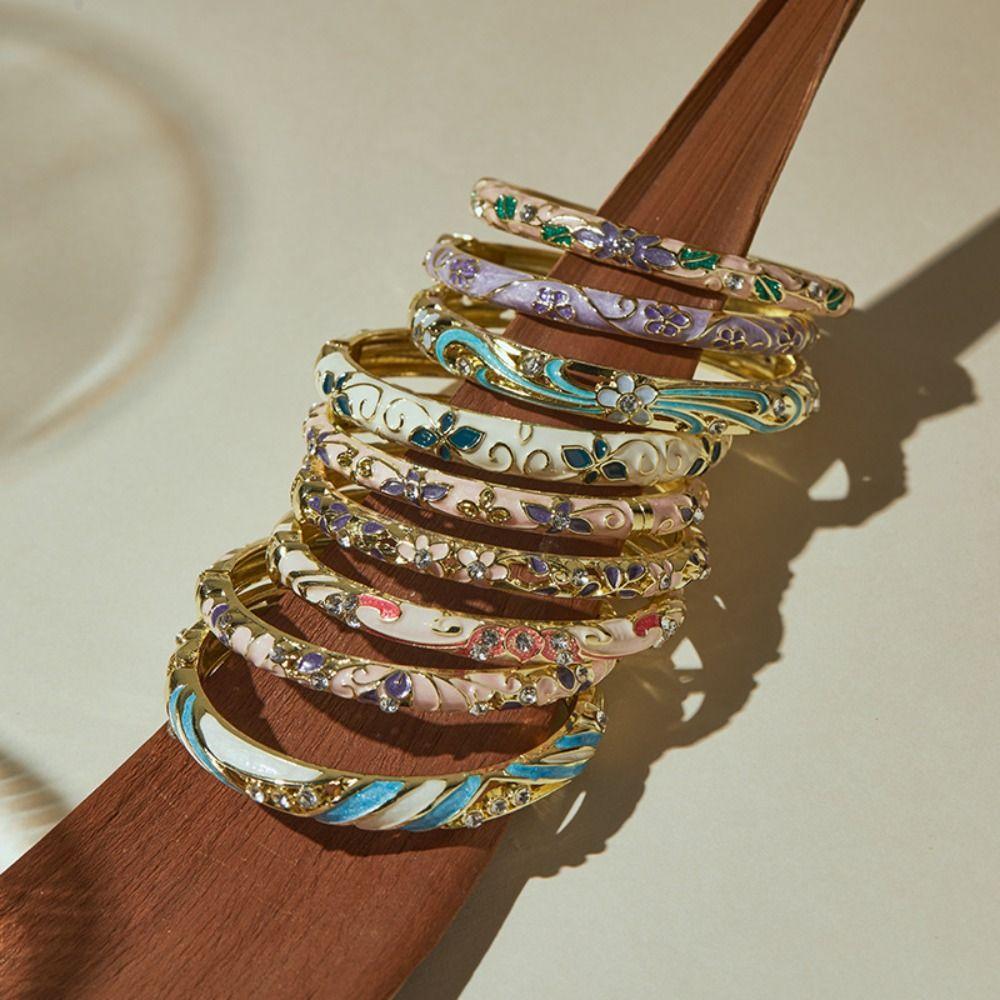 Emaliowana Vintage Bransoletka Cloisonne Tradycyjna Damska Bransoletka na Rękę Rękodzieło Kwiatowa Bransoletka Dziewczęta