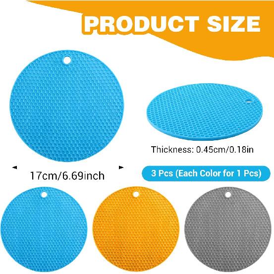 3Pcs Rubber Jar Opener,Round Large Jar Opener Gripper Pad Kitchen Non-Slip Coasters for Weak Hands,6.7x6.7Inch(Gray,Blue,Orange)