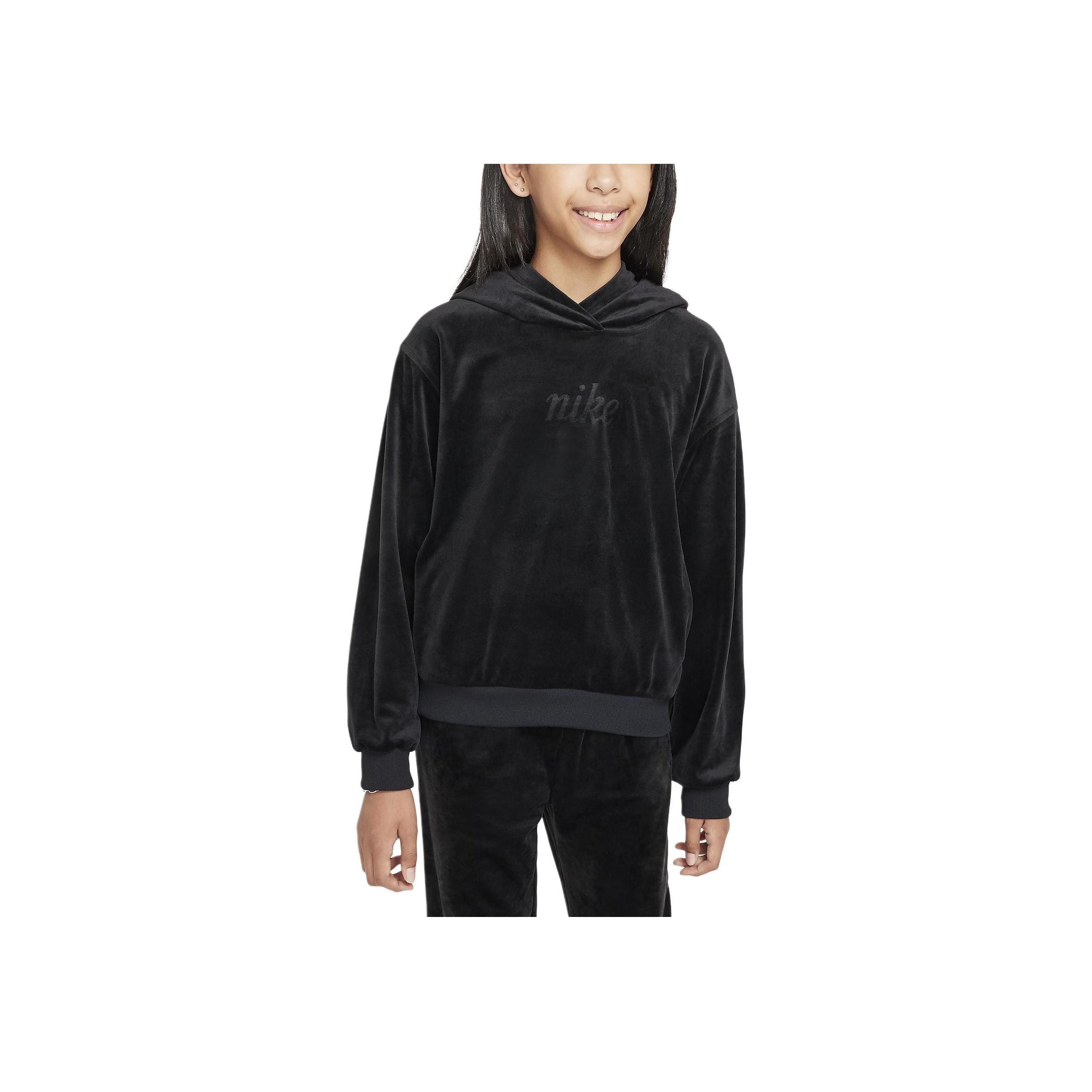 

Nike Loose Logo Print Hooded Long Sleeve Sweatshirt Kids sweatshirts Black FZ5588-010 S