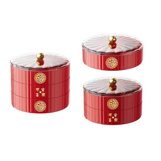 Jednowarstwowa/Dwuarstwowa/Trójwarstwowa Dzielona Taca Serwowania z Pokrywką Miska Serwowania na Chiński Nowy Rok Dekoracyjna Miseczka na Deser Taca na Przekąski na Festiwal Wiosny