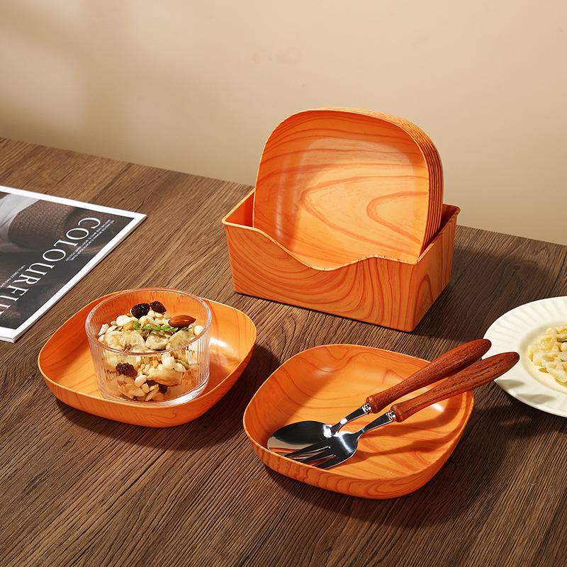 Retro Faux Wood Grain Multi-Compartment Snack Dish for Melon Seeds and Dried Fruits