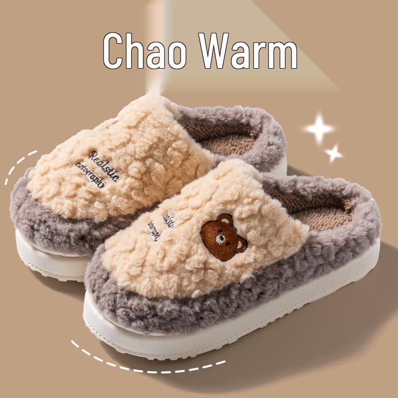 Women's Winter 2024 Warm Velvet Indoor/Outdoor Non-Slip Cotton Slippers, Thick-Soled Fur Shoes for Couples