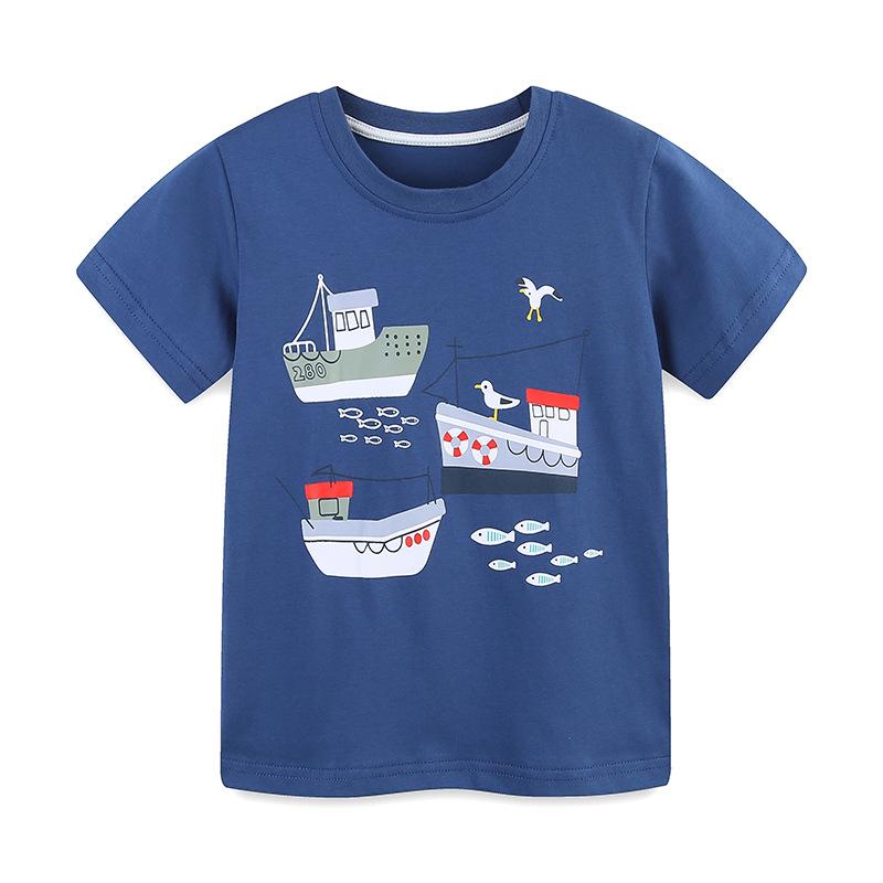 

Boys Short Sleeve T-Shirt Summer New Cartoon Print Baby Top Knitted Cotton Fashion Kids T-Shirt 7Y(125cm）