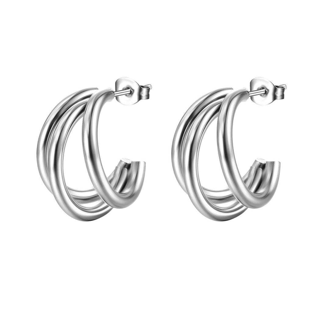 Trendy Titanium C-Shaped Stainless Steel Twisted Wire Earrings