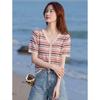 Women's Striped Knit Short-Sleeve Cardigan