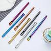 4Pcs Reusable Straw Spoon Stainless Steel Stirring Spoon Durability Drinking Straw with Brush Set Bar Creative Colorful Straw