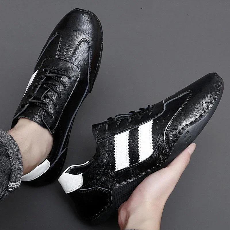 Men Genuine Leather Sports Sneakers Male Casual Sports Shoes Men Office Business Work Shoes Jogging Shoes 