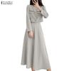 ZANZEA Women Long Sleeve Blouse and Long Skirts Casual Two Piece Suit Sets