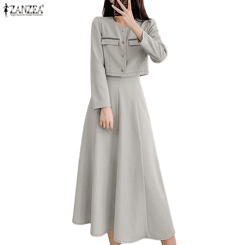 ZANZEA Women Long Sleeve Blouse and Long Skirts Casual Two Piece Suit Sets