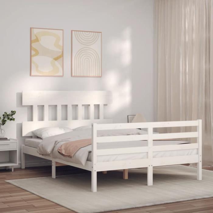 VidaXL Bed Frames with Headboard White Small Double Solid Wood 3195127
