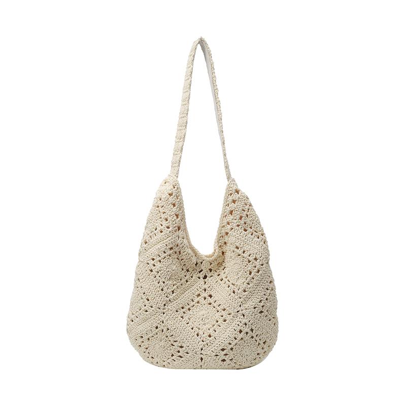 

Плетеная сумка через плечо женская полая пляжная сумка-тоут бежевый