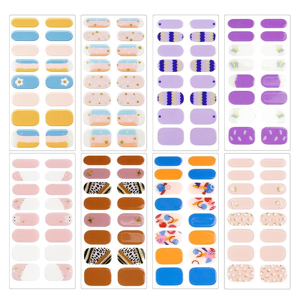 16Pcs Gel Nail Strips Waterproof Nail Polish Sticker UV/LED Light Required Full Nail Wraps with Nail File & Wooden Stick for DIY