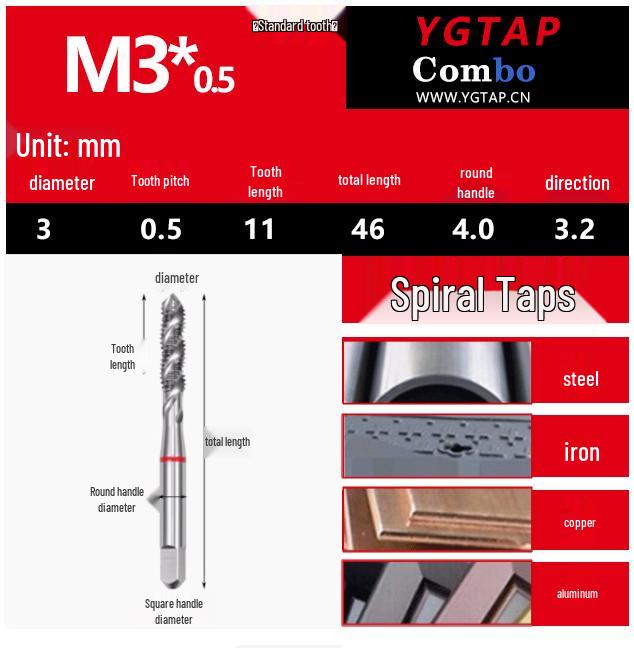 Spiral Tip Cobalt Machine Tap for Stainless Steel, M3-M16