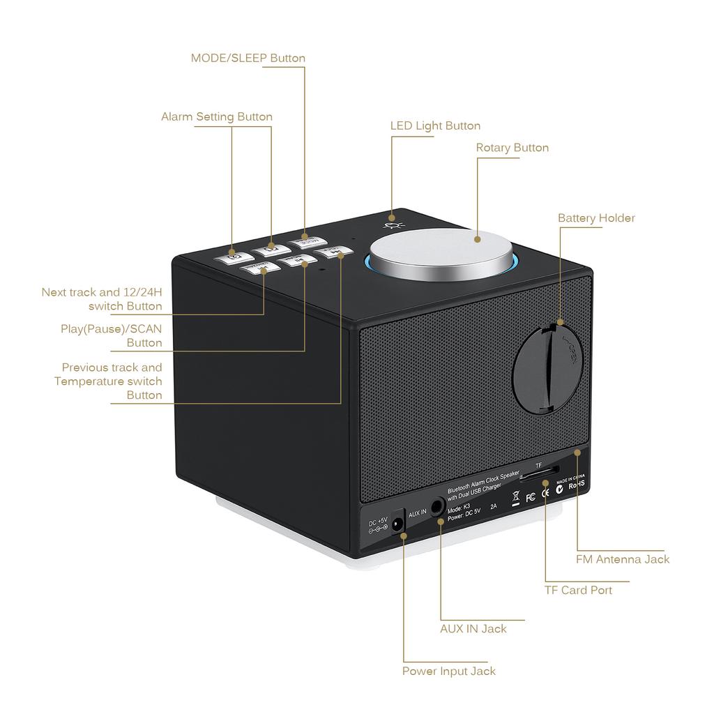 Buy K3 Multifunction Smart Alarm Clock Bluetooth Speaker With LED